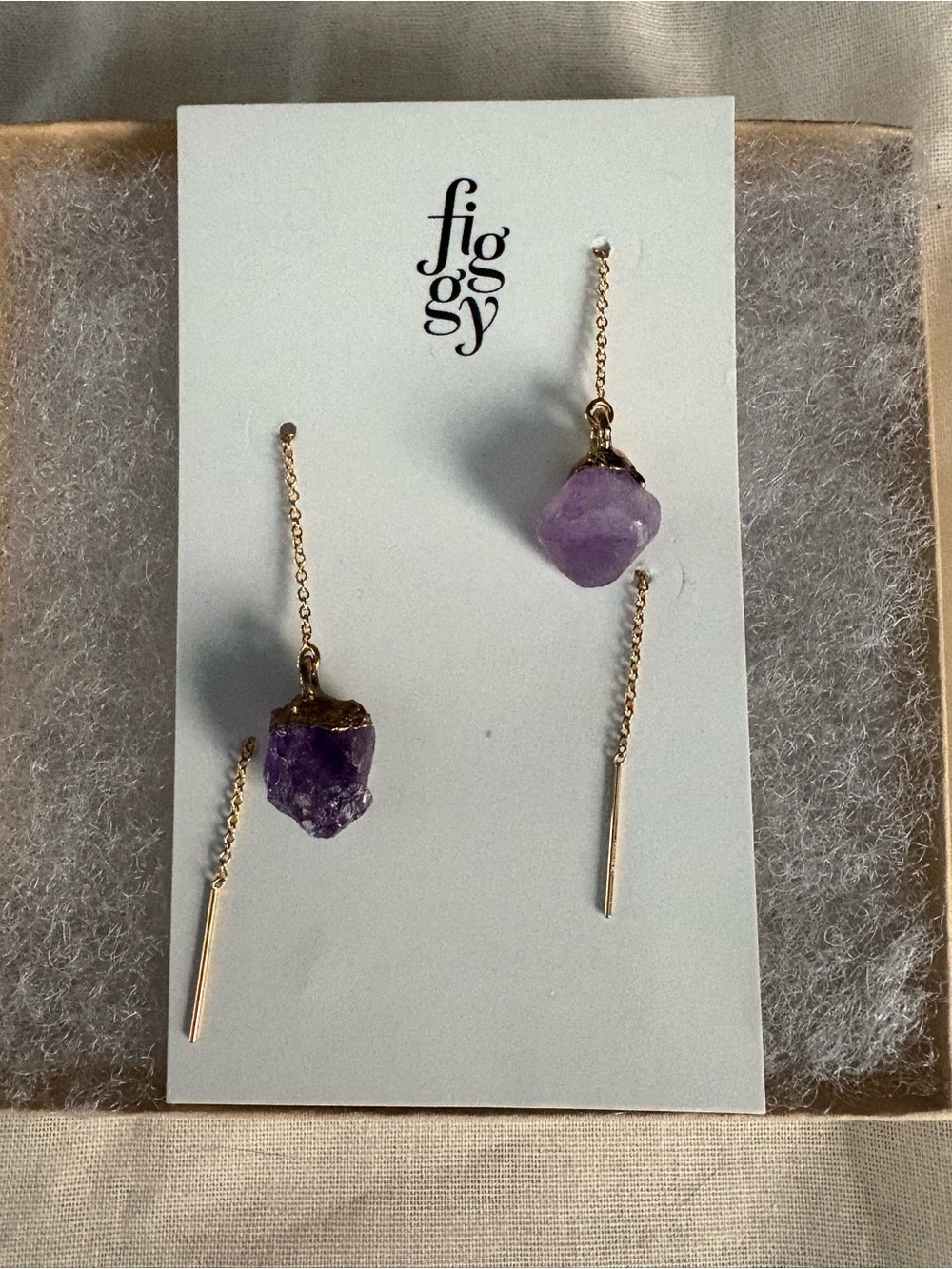 Figgy Purple Amethyst Dangle Threader Earrings - Gold Tone